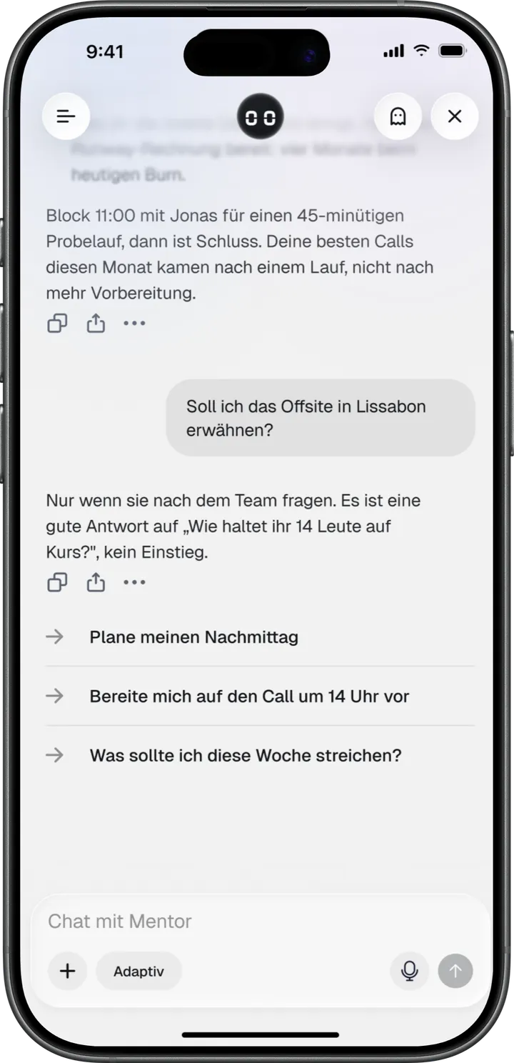 Mentor-Chat mit Vorschlägen für den Nachmittag