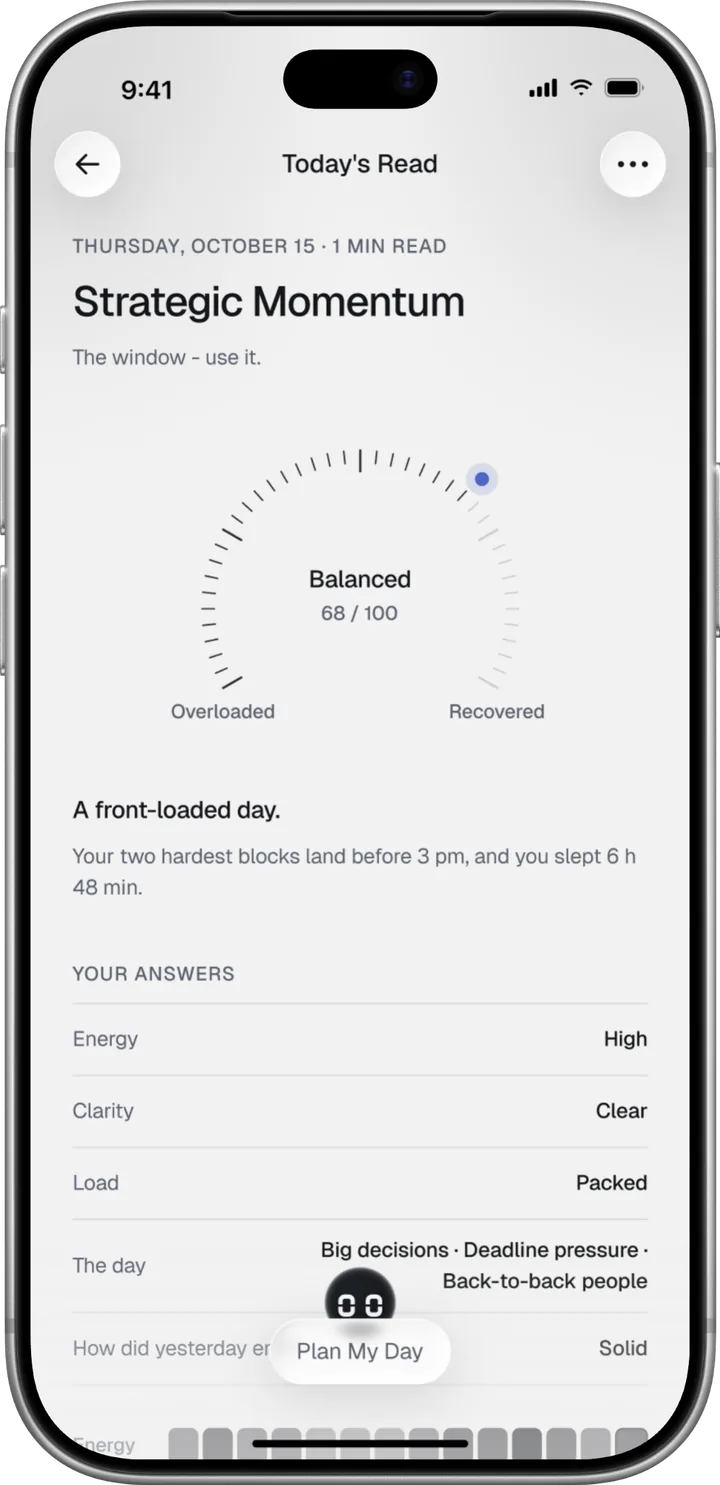 Today’s Read screen with the day’s read and what to expect